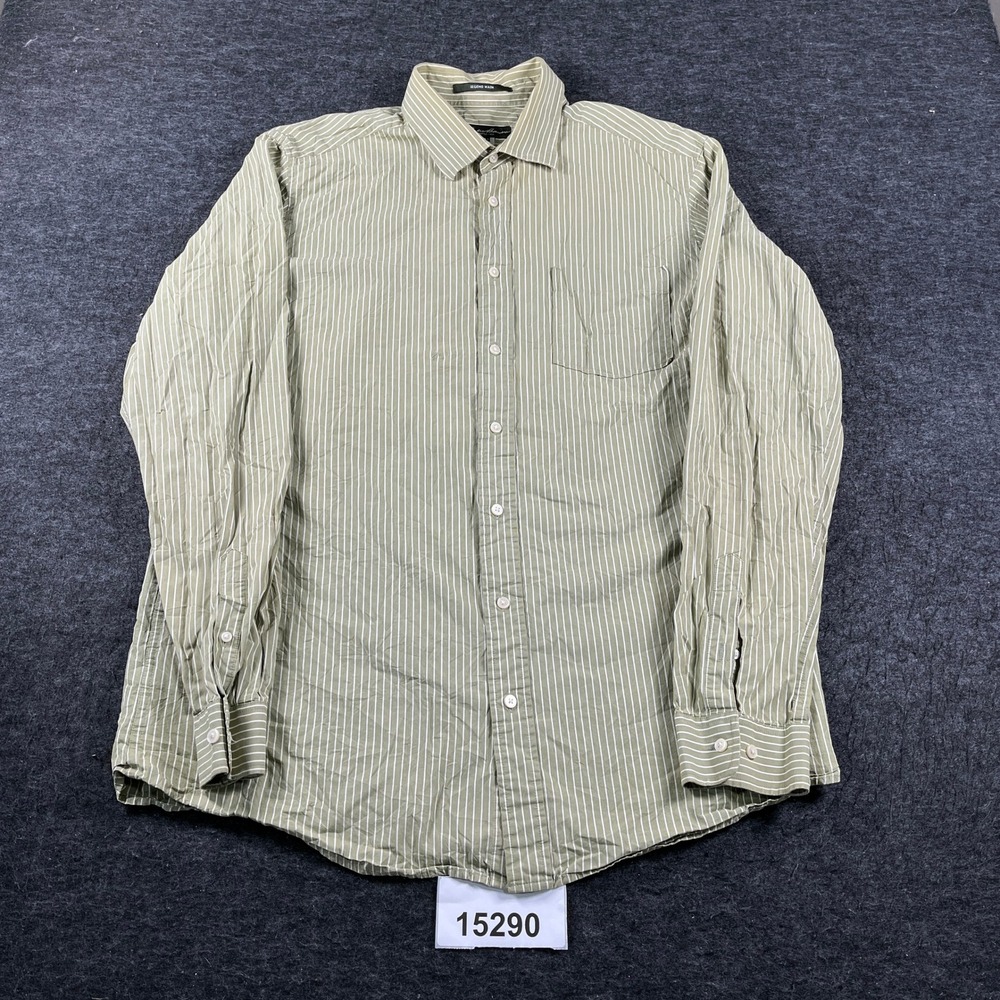 Eddie Bauer Shirt Men XLT Green Striped Long Sleeve Legend Wash Casual Button Up